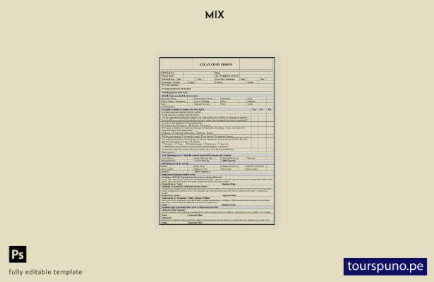 listo para imprimir plantilla de permiso de trabajo de excavación
